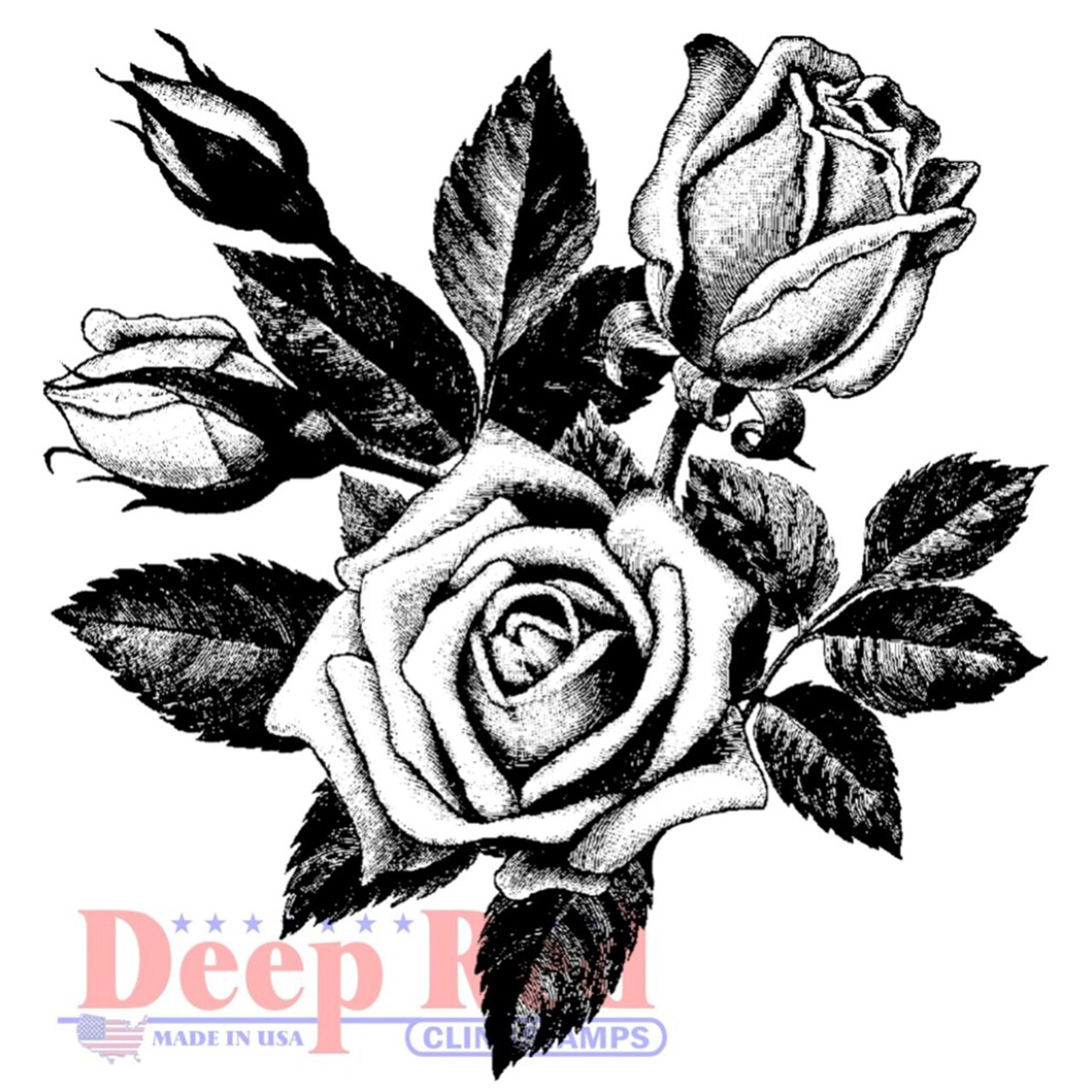 Deep Red Stamps Rose Blooms Rubber Cling Stamp 3.1 x 3.1 inches